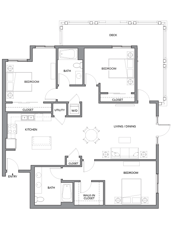 Floor plan layout diagram for 3G w/ Balcony